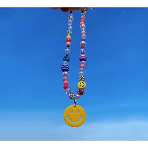 New INS Shiny Beads Lollipop Smiley Necklace for Women 90s Style Harajuku Vintage Necklace Charms Fashion Jewelry Y2K Aesthetic