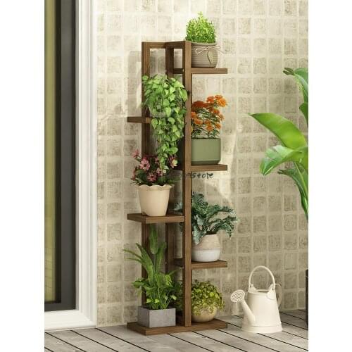 Solid wood flower stand shelf balcony succulent living room multi-layer climbing cane indoor and outdoor potted hanging shelf fl
