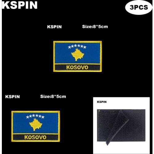 Rectangle National Flag Patch Hook Loop KOSOVO Badges Armband 3D Stick on Jacket Backpack Stickers