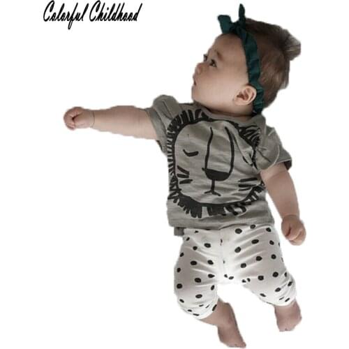 Cute baby clothing sets summer cartoon lion printing short sleeve shirt+shorts suit kids outfits Sunsuit toddler boys clothing