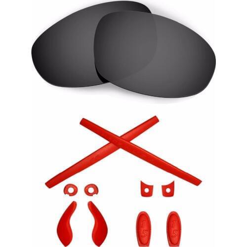 HKUCO For Juliet Black Polarized Replacement Lenses With Red Earsocks Rubber Kit