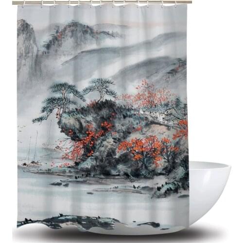 Modern 3D Ink Landscape Painting Printing Shower Curtain Home Decoration Bathroom Peep-proof Waterproof Shower Curtain
