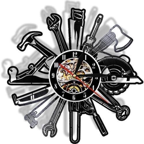 Joiner Tools Vinyl Record Wall Clock Garage Tools Clock Mechanic Tools Vintage Wall Time Watch Repair Service Wall Sign Logo