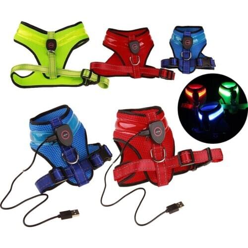 Pet Safety LED Harness Dog Product Flashing Light Harness LED Dog Harness Leash Rope Belt LED Dog Collar Vest usb charging