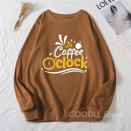 Letter Coffee Cup Print Sweatshirts Women Long Sleeve Top Autumn O-neck Sweatshirt Casual Female Loose Hoodies Cartoon Pullover
