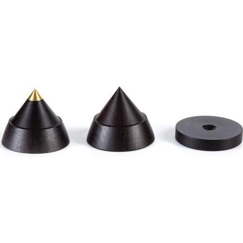 High quality 23mm Ebony Wooden Speaker Isolation Wood Stand Feet base, pad 4 pcs spikes +4 pcs Pads