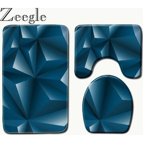 Zeegle Microfibre Bath Mat Geometric Pattern Bathroom Mats Toilet Carpet Shower Carpet 3 pcs Non Slip Bathroom Rug Shower Mat