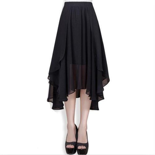 2020 New Autumn Women High Waist Chiffon Skirt Vintage Elegant Office Lady Long Skirts Skirts Plus Size M-7XL Black White Pink