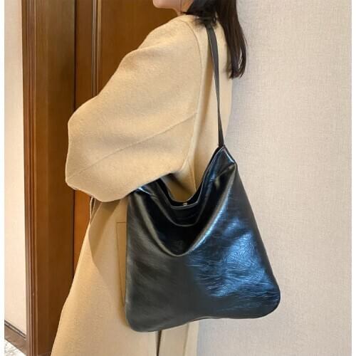 Women Tote Bag PU Single Vintage Solid Hasp Shoulder Bags Fashion High-capacity Handbag Simple High Quality