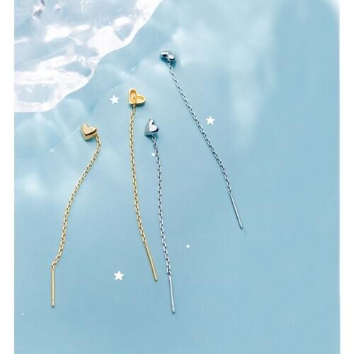 MloveAcc Authentic 925 Sterling Silver Dangle Earrings Smooth Surface Heart 6CM Long Ear Line for Women Fashion 925 Silver Jewel