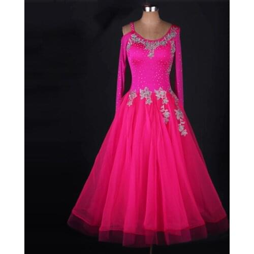 Ballroom Dance Competition Dresses Rhinestones Women Standard Ballroom Waltz Dress Rose Customized Ballroom Waltz Tango Costume
