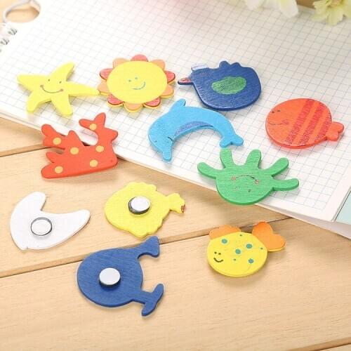 12pcs Colorful Kids Baby Wood Cartoon Fridge Magnet Child Kids Educational Toys Fridge Magnets