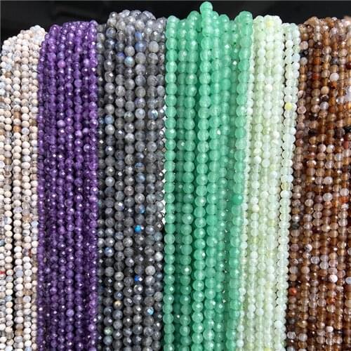 3mm Natural Faceted Quartz Amethysts Beads Green Malachite Small Round Loose Beads for Jewelry Making DIY Bracelet Necklace