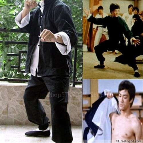 3Pcs Chinese Traditional Tang Suit Set Men Yip Man Bruce Lee Kung Fu Practice Uniform Black Linen Shirt Pants Tai Chi Outfits