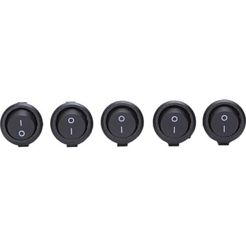 5 Pcs SPST Black Button On/Off Round Rocker Switch AC 6A/125V 3A/250V