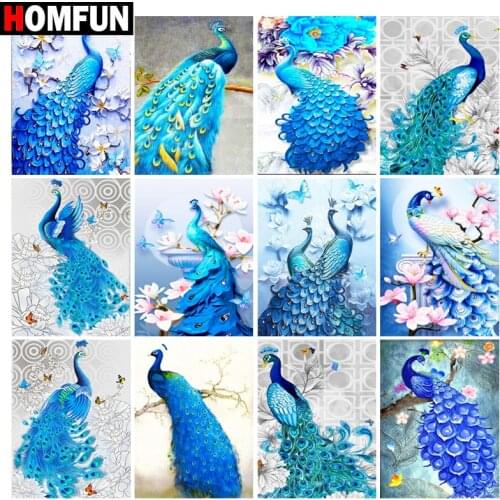 HOMFUN Full Drill Diamond Painting "Animal peacock flower" DIY Picture Of Rhinestone 5D Diamond Embroidery Cross Stitch Decor