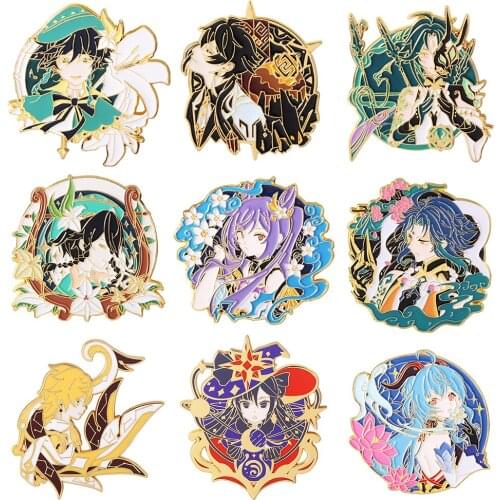 Anime Genshin Impact Pins Keqing Wendi Xiao Badge Button Cosplay Collection Brooches for Bags Lapel Enamel Pin Friends Gifts