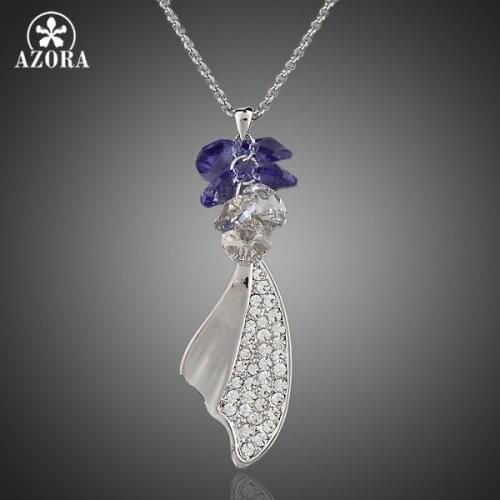 AZORA Unique Design Machete White Gold Color Purple Stellux Austrian Crystal Pendant Necklace TN0038