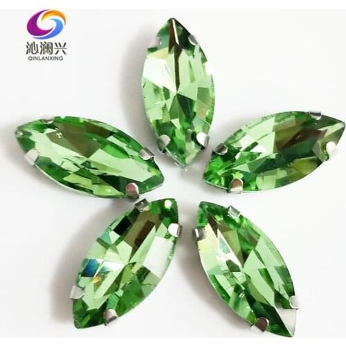 Free shipping Light green Horse eye shape High quality Glass Crystal sew on claw rhinestones,Diy Clothing accessories SWM16
