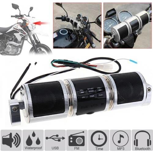 Bluetooth Motorcycle Stereo Speaker Motorbike MP3 Music Player FM Radio Adjustable Bracket Waterproof LED Display