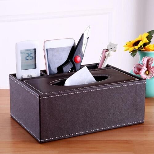 Faux Leather Tissue Case Box Container Home Desk Table Remote Control Phone Tissue Paper Holder Storage Box Holder Organizer