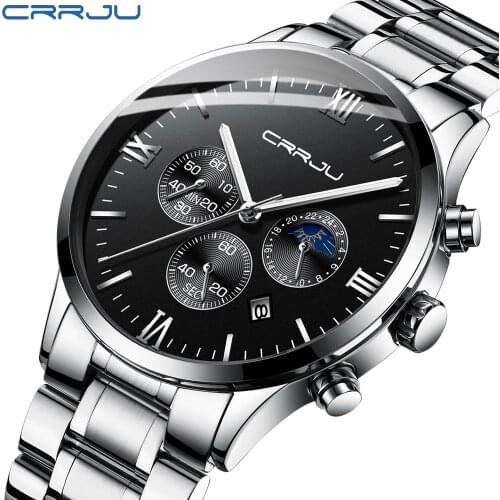 CRRJU 2021 New Fashion Mens Watches Top Brand Luxury Clock Sports Chronograph Waterproof Quartz Watch Men Relogio Masculino