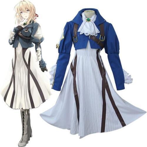 Violet Evergarden Cosplay Costume Women Halloween Party Wear Outfit (Coat+Dress+Gloves+Belt)