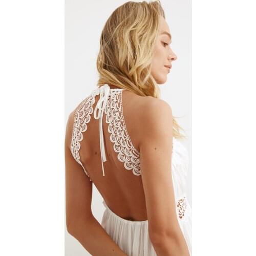 HAFMER White Back Brodeli Viscose Beach Dress Women Summer Sexy Beach Casual Loose Dress Slash Neck Elegant Vintage Sweet Lace