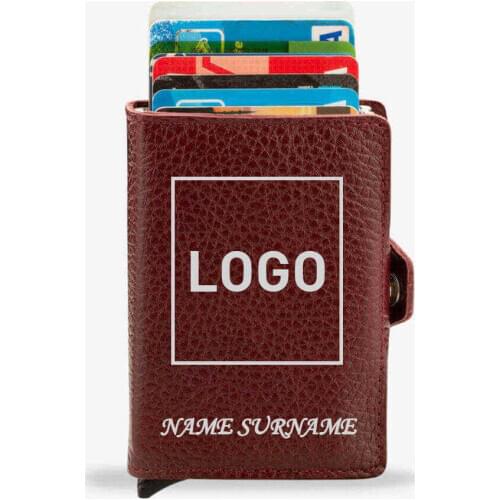 Customisable Automatic Pop-Up Leather Card Holder Burgundy with Two Mechanisms