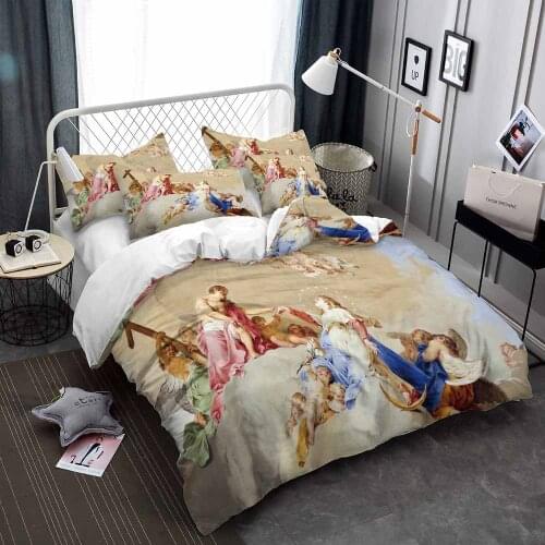 Angel Oil Painting Bedding Set Retro Duvet Cover Pillowcases 3D Quilt Cover Single Double King Size European Artistic Bed Cover