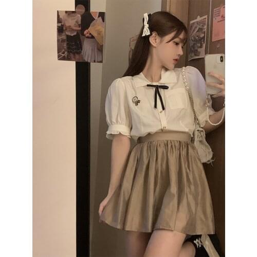 Short Skirt Female Summer Thin A-line Skirt Korean Style Age Reduction Pleated Skirt High Waist Slim Skirt