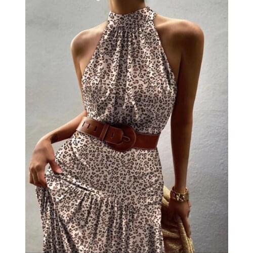 Summer Dresss Women Clothing A-Line Dresses Hollow out Halter O-Neck Sleeveless Print Slim Dress For Women Vestidos Femme Robes