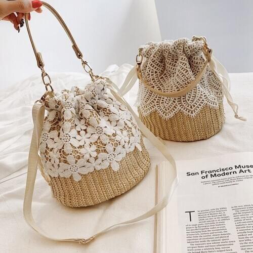 Small bag female 2020 autumn new style Korean lace woven shoulder bag fashion European style bucket bag female bag