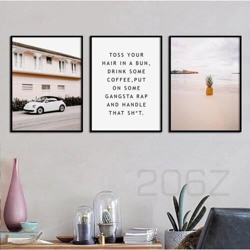 Wall Art Canvas Painting Pink Sea Beach Pineapple Girl Quotes Nordic Posters and Prints Wall Pictures For Living Room Home Decor