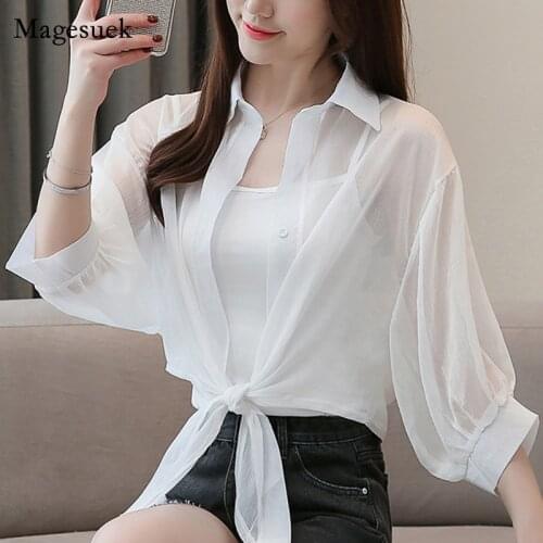 New See-Through Summer Chiffon Shirt Wild Sun Protection Loose Shirt with Sling Two-piece Blouse Air-conditioning Jacket 13558