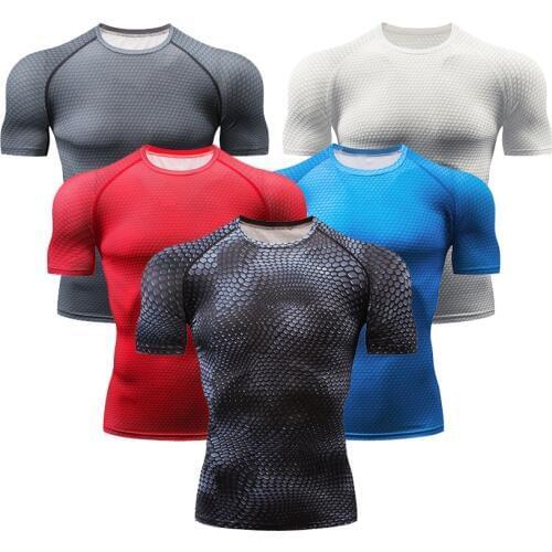 2018 new quick-drying breathable shirt mens T-shirt gym fitness tights shirt snake-shaped sweatshirt running mens bodybuilding
