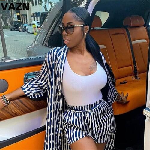 VAZN 2020 New Arrival Sexy Retro Chiffon Daily Young Elegant Full Sleeve X-Long Cloth Short Pants Slim Women 2 Piece Set