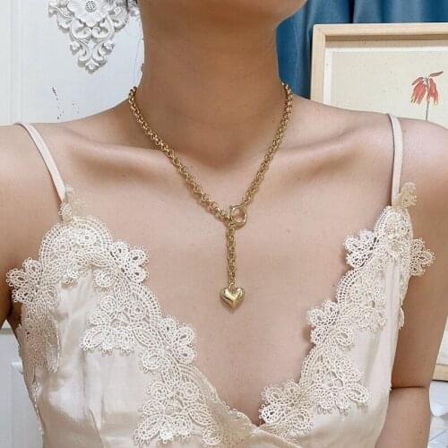 Huge Bud Heart Pendant Necklace for Women Gold Silver Color Chunky Lock Choker Chain Necklaces Party Accessories Fashion Jewelry