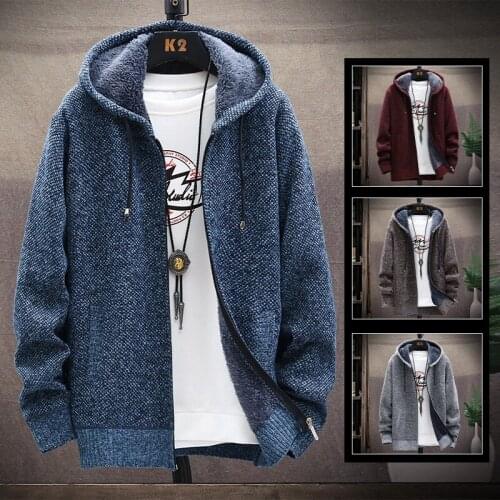 Fall and winter warm hooded sweater plus plush thickened sweater zipper cardigan thick casual jacket new mens clothing