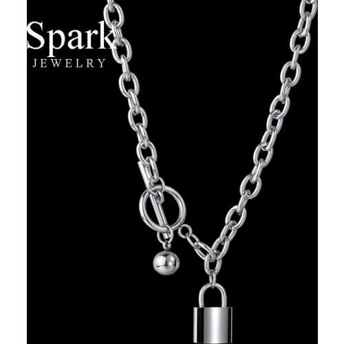 Spark Simple Design Padlock Pendant Necklace For Women Stainless Steel Interlocking Layered Chain Necklaces Jewelry Dropshipping