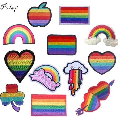 Pulaqi Smile Rainbow Iron On Patches For Clothing Lgbt Flag Gay Pride Embroidered Rainbow Patch DIY Sticker On Clothes Appliques