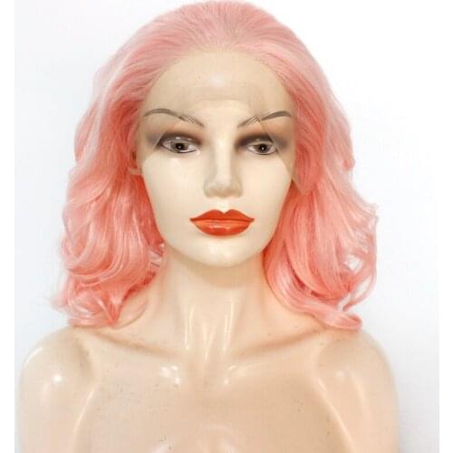 Pink Synthetic Wig Short Body Wave Bob Natural Body Wavy Hair Front Lace Wig Cheap High Temperature Heat Resistant Fiber Hair