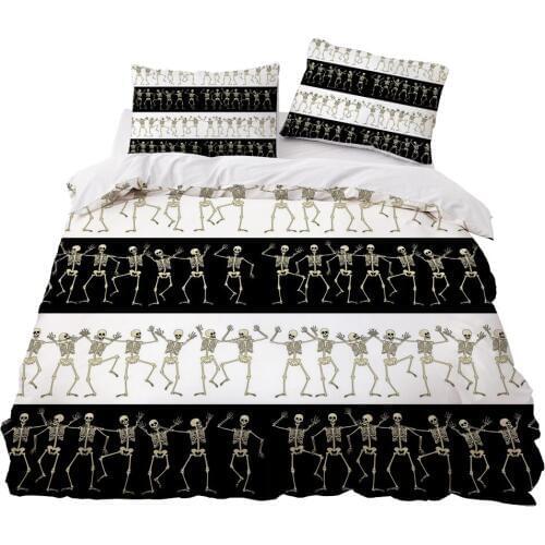 White Bedding Sets 3D Duvet Quilt Cover Set Comforter Case Bed Linen King Queen Full Double Human Skeleton Pattern