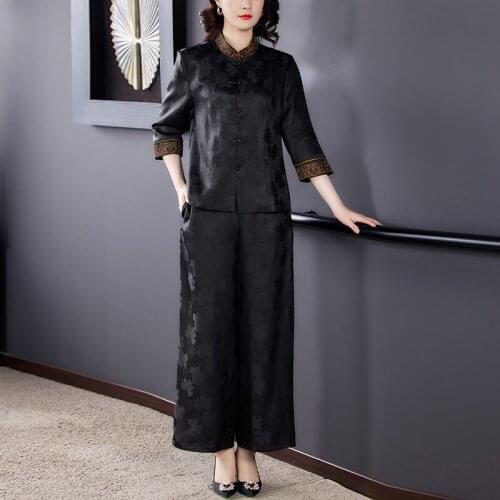 Tang suit sets plus size oriental elegant garment Chinese style costume vintage stand collar ethnic clothing