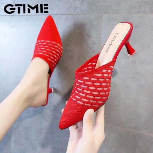 Knit Women Shoes Pointed Woven High Heels Fashion Women Heels Stilettos Mules Loafer Casual Feminine Sandalias Shoes#SJPAE-296