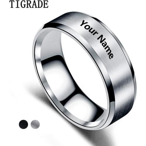 Tigrade Unique Rings Titanium 8mm Name date Writing Engraved With Your Name Texts Signature Handwriting Men Women Unisex Rings