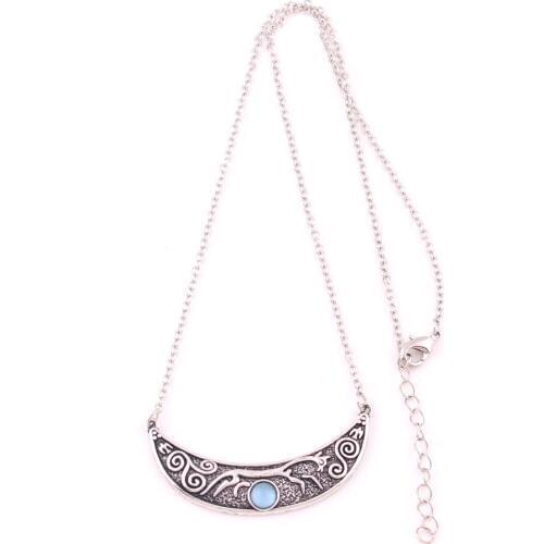 Antique Silver Horse Goddess with Moonstone Pendant Chalk Horse of Uffington Viking Nordic Animal Amulet Link Chain Necklace