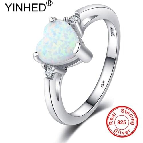 YINHED Fashion 925 Silver Zircon Ring White Fire Opal Rings For Woman Gifts Wedding Engagement Statement Ring Size 5-10 RA0188