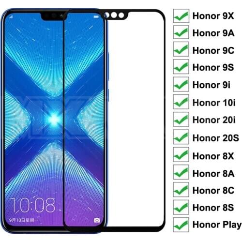 9D Protective Glass For Huawei Honor 8X 8A 8C 8S 9X 9A 9C 9S 9i 10i 20i 20S Play Tempered Screen Protector Safety Glass Film