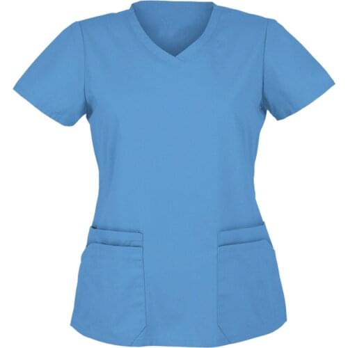 Women Short Sleeve Blouse 2021 Solid Color V-neck Tops Working Uniform Nursing Accessories Blouse Overalls Uniforme Scrubs Top